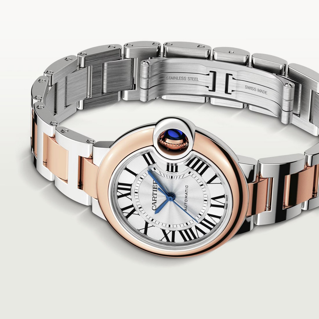 Đồng Hồ Cartier Ballon Bleu De Cartier Watch 33mm Nữ Xám Vàng Hồng